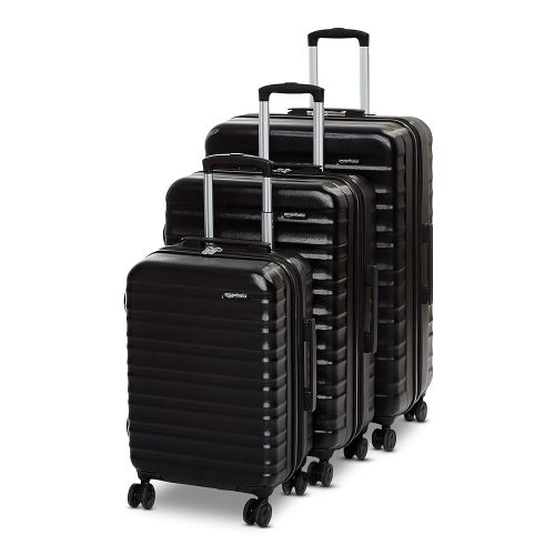 Amazon Basics 3-Piece Set (21", 26", 30"), Hardshell Suitcases With Wheels, Expandable For Up to 25% More Space, With Scratch-Resistant Surface, Four Multi-directional Wheels, Black