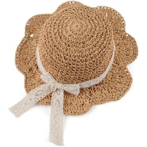 Baby Girl Straw Hat Outdoor Baby Sun Protection Hats Summer Bowknot Beach Cap for Infant Toddler Girls