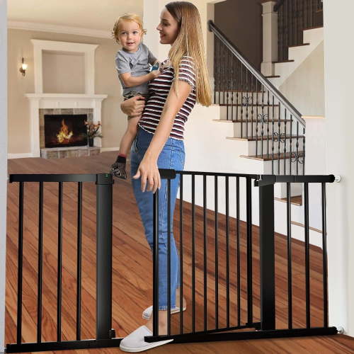 29.5-51.6'' Extra Wide Baby Gate, 30''H Safety Doorway Gates Pressure Mounted,Black