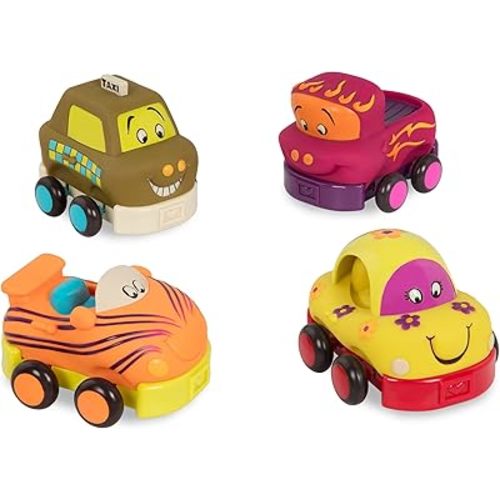 B. toys- Soft Vehicles Pull Back Cars- Kid Powered cars for toddler- 12 months +