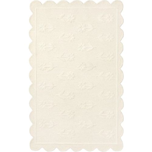 Jessa Scallop Floral Rug – 5' x 8' – Handmade Wool Area Rugs – Beige – Rugs for Living Room, Bedroom – Anti-Skid – Carpets with Non-Slip Natural Backing with 100% Cotton