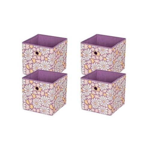 Mainstays Collapsible Fabric Cube Storage Bins (10.5" x 10.5"), 4 Pack, Groovy Floral Lilac