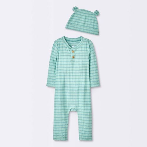 Baby Boys' Jacquard Checkered Romper & Hat - Cloud Island™ Blue