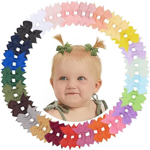 doboi 50PCS 2'' Baby Hair Bows Clips Fully Lined Grosgrain Boutique Solid Ribbon Mini Bows for Girls Teens Infants Kids Toddlers Newborn
