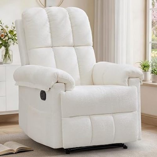 Korser Recliner Chair, Living Room Recliner Chairs for Adults, Small Recliners for Small Spaces, Upholstered Manual Recliner with Side Pockets, Comfy Nursery Chair for Living Room, Chenille, Beige