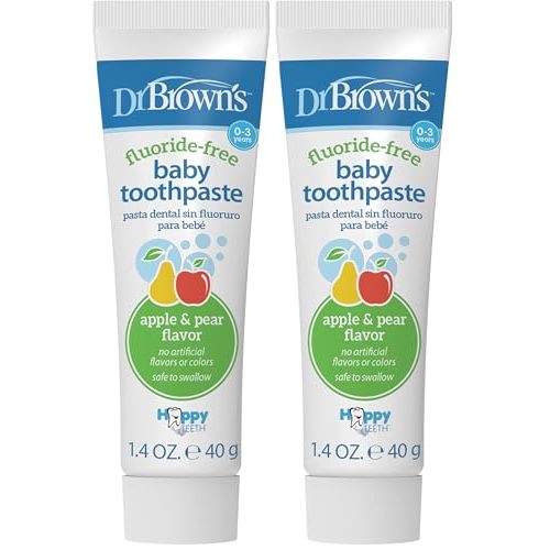 Dr. Brown's Baby Toothpaste, Fluoride-Free, Apple Pear | Safe to Swallow | 2-Pack | 1.4oz | 0-3 Years