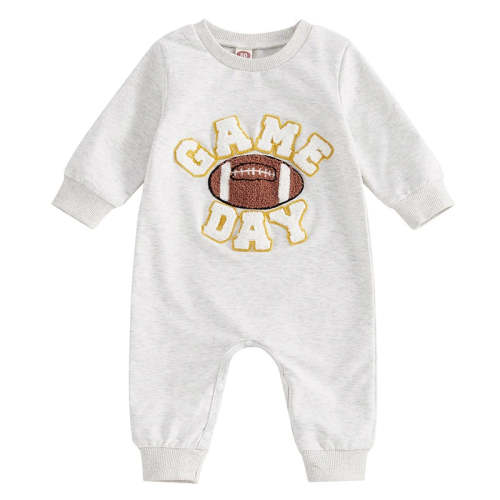 Baby Girl Boy Fall Romper GAME DAY Letter Football Embroidery Long Sle – August + Willow