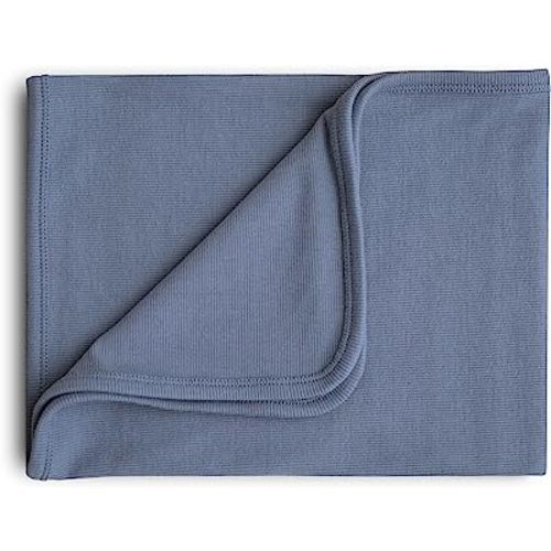 mushie Extra Soft Baby Blanket | Organic Cotton Ribbed Receiving Blanket, Swaddle, Stroller | 35x35 Inch (Tradewinds)