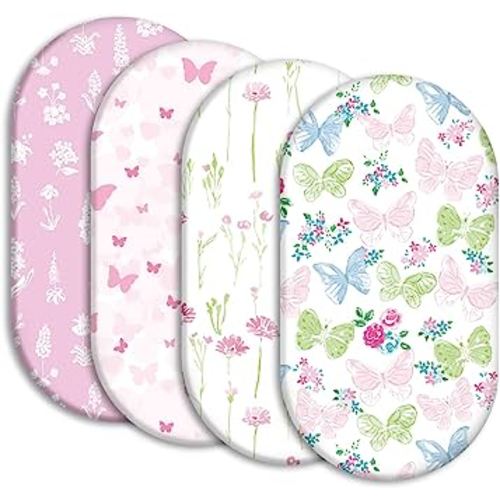 Gllquen Baby Bassinet Sheets 4 Pack, Breathable Cozy Fitted Mattress Sheet, Elastic Travel Crib Fashionable Floral Pattern, Standard Cradle Safe Sheets for Baby Boy Girls 32"X16" (Butterfly)