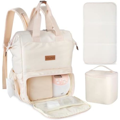 Breast Pump Bag Fit for Spectra S1 and S2, Pumping Bag with Waterproof Mat for Pump Accessories, Portable Pump Carrying Case for Work, Pump BackpackTravel and Family Use, Newborn Essentials Beige