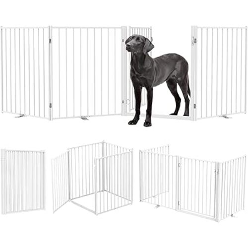 Freestanding Indoor Dog Fence for The House, Doorways, Hallways,or Stairs, Foldable Metal Dog Gate,Expandable Pet Gate 30" Height 4 Panels, Cream White
