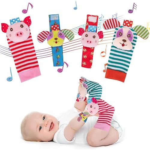 Wrist Rattles & Socks for Babies 0-24 Months Soft Sensory Toys for Birth, Christening, Birthday & Christmas Gifts