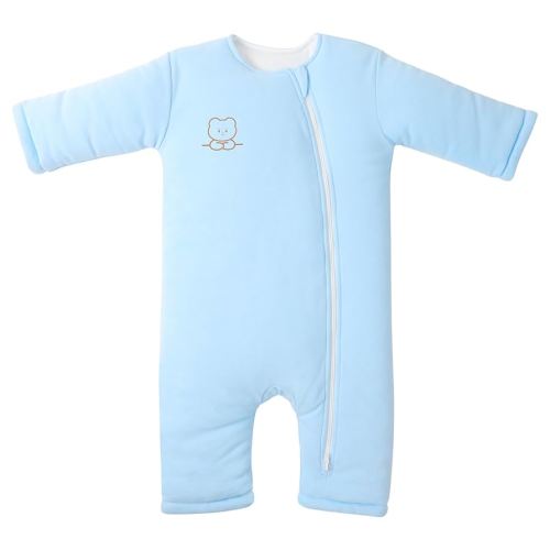 Baby Sleep Sack with Legs Warm Winter 0-6 Months 2.5 Tog, Cotton Wearable Blanket Sleeping Bag for Easy Diaper Changing Transitional Unisex Sleep sacks for Newborn Infant Toddlers Girls Boys Blue