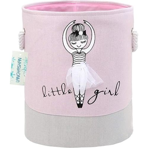 LANGYASHAN Laundry Basket Canvas Collapsible Organizer Storage Basket for Boys Girls Laundry Hamper Toy Bins Gift Baskets Bedroom Clothes Children Nursery (Little Girl)