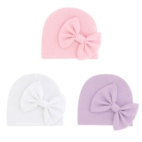Fall Long Sleeve Thermal Baby Hats for Kids Pink Newborn Girl Hat Cotton Preemie Bow Spring Infant Girls 0 6 Months