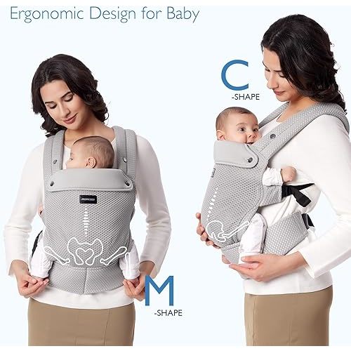 Momcozy Breathable Mesh Baby Carrier, Ergonomic and Lightweight Infant Carrier for 3-24 Months with Enhanced Lumbar Support, All Day Comfort for Hands-Free Parenting, Air Mesh-Grey