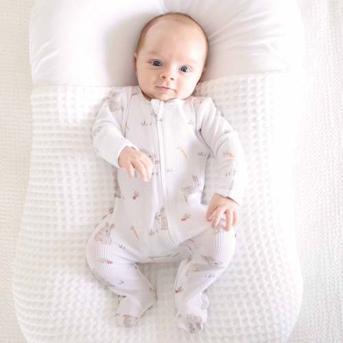 Hop Little Bunnies Waffle Bamboo Zipper Footie