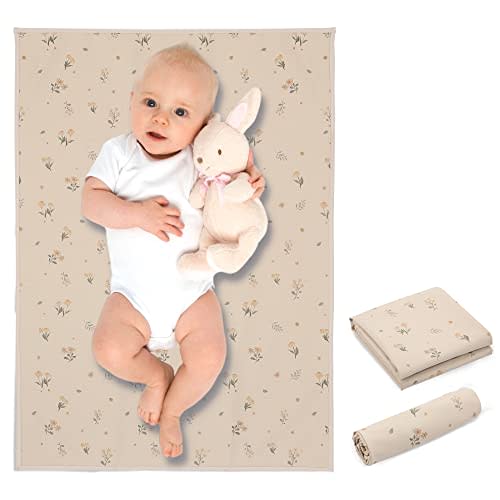 Vegan Leather Baby Changing Mat - Wipeable Portable Changing Pad, Foldable Travel Changing Mat for Baby, Newborns Toddlers Shower Gifts (Flower,20"*28")