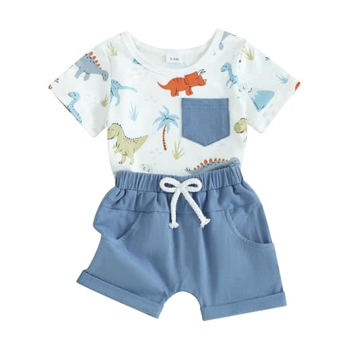 Hoanselay Summer Baby Boy Clothes 3 6 9 12 18 24 Months 2t 3t Outfit Dinosaur Short Sleeve T Shirt Top and Shorts Set