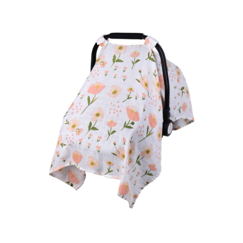 Muslin Carseat Cover for Babies, Metplus Breathable Infant Carseat Cover Lightweight Baby Carrier Cover for Girls Boys, Fit Spring Summer/Hot Days/Warm Weather, Pink Floral