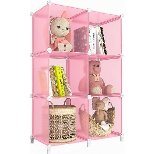 HOMIDEC 6-Cube Storage Shelf, Storage Bookcase Bookshelf with Metal Hammer, Storage Cubes Organizer Cabinet for Kids, Closet, Bedroom, Bathroom, (11.8x11.8x11.8 inch), Light Pink