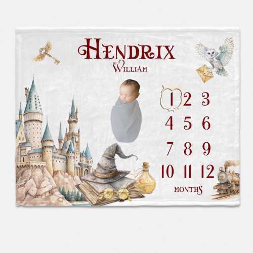 Wizard Baby Milestone Blanket, Magic Baby Boy Milestone Blanket, Personalized Baby Blanket, Monthly Baby Blanket, Fantasy Nursery Theme B100