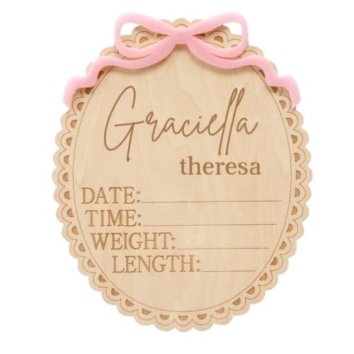 Personalized Birth Stats Wood Announcement | Precious Bow