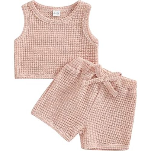 Baby Girls Summer Clothes Knit Sleeveless Solid Color Tank Tops Drawstring Casual Shorts 2Pcs Cute Playwear Outfits