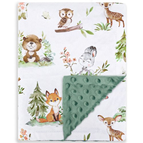 Baby Blanket for Boys Girls Super Soft Double Layer Minky with Dotted Backing, Lovely Woodland Animal Design Blanket for Toddler Newborn 30 x 40 Inch(75x100cm)