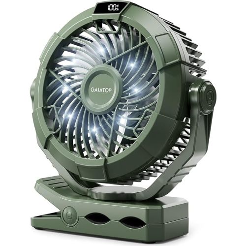 Gaiatop Camping Fan with Light, 4000mAh Portable Rechargeable Battery Powered Fan, 3 Speed Small Desk Fan, Clip on Fan with LED Digital Display, USB Fan with Hanging Hook for Outdoor, Bedroom…