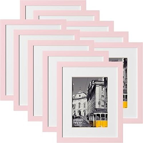 eletecpro 8x10 Picture Frames Set of 10, Picture Frame Collage Wall Decor Display 5x7 Photo with Mat or 8x10 without Mat, Home Decor Gallery Frame for Table Top or Wall Mounting, Pink