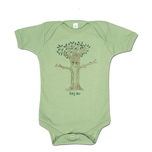 Soul Flower Hug Me Tree Organic Cotton Baby Onesie, Green Unisex Graphic Short Sleeve Infant Bodysuit