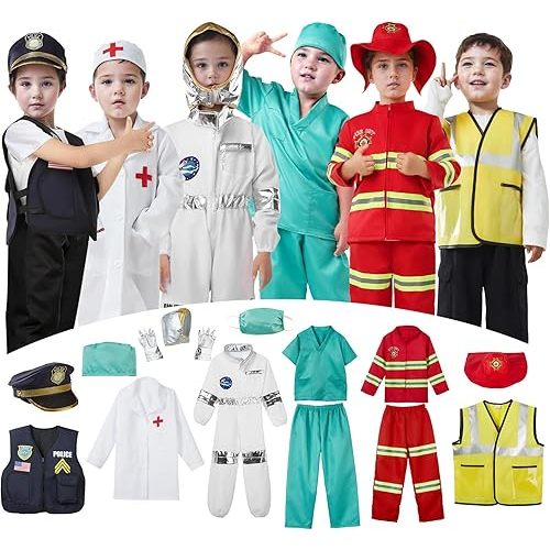 Homyrium Toddler Dress Up Clothes Boys Costumes 6 Set - Astronaut/Doctor/Fireman/Policeman/Construction for Age 3-8