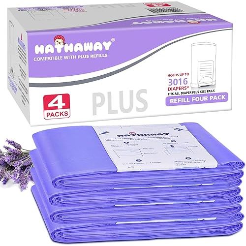 Diaper Pail Refills Increased12% length Compatible with Dekor Plus Diaper Pails Lavender Scent Holds up to 3016 Diapers (4 Pack)