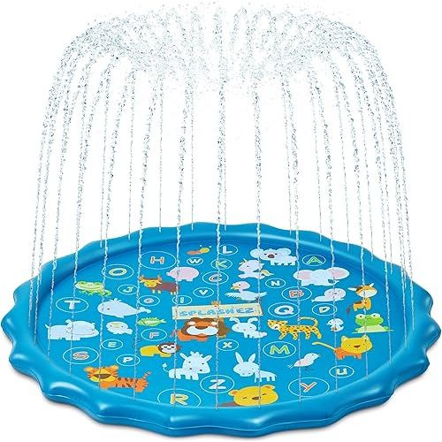 SplashEZ 3-in-1 Splash Pad, Sprinkler for Kids & Baby Pool for Learning – Toddler Sprinkler Pool, 60’’ Outside Water Toys – “from A to Z” Outdoor Play Mat for Babies & Toddlers