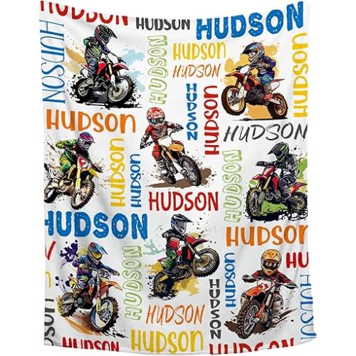 Personalized Dirt Bike Baby Blanket, Customized Motorcycle Nursery Throw, Soft Infant Swaddle Blanket with Name, Newborn Receiving Motocross Bedding for Boys Girls, Christmas Birthday Gifts 30''x 40''