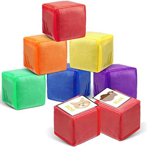 Yilloog 6 Pcs 3.15 Inch DIY Photo Pocket Dice for Classroom Large Clear Foam Dice Education Playing Game Cubes Set 6 Sided Stacking Blocks Teacher Teaching Cubes Toys for School (Solid Color)