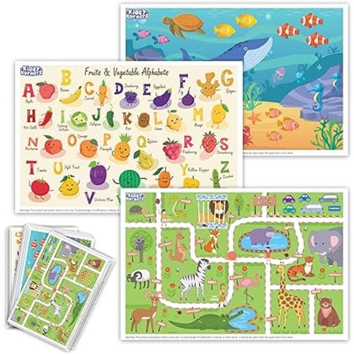 Premium Disposable Placemats for Baby, Placemats for Kids, Toddler Placemat- 40 Pack Kids Placemats for Dining Table Tyke, Restaurants, and Travel - Fun Learning Designs Included
