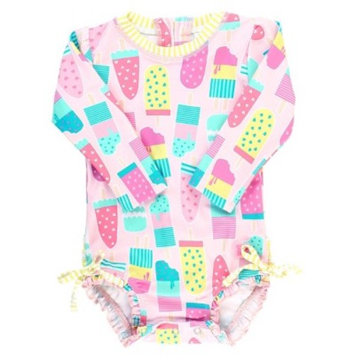 RuffleButts Baby Girls Long Sleeve One Piece, Color: Multicolored, Size: 3-6m