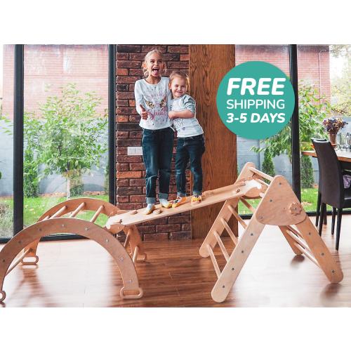 Montessori climber set 4in1, Arch with Pillow, Climbing Triangle, Wooden Baby Gym, Christmas toddler gifts, Indoor playground WoodandHearts
