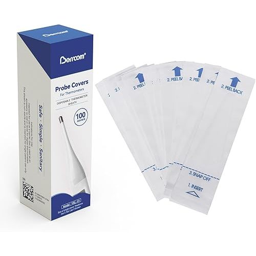 Berrcom Disposable Digital Thermometers Probe Covers Set of 100 Oral Rectal Thermometer Probe Cover Universal Thermometers Sleeves for Adult and Kids