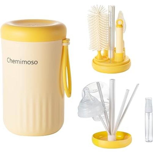 Travel Silicone Baby Bottle Cleaner Brush Set, Foldable Baby Bottle Drying Rack, Essential Cleaning Set for Outdoor Travel, Yellow