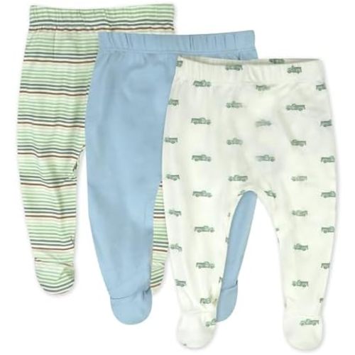 HonestBaby 3-Pack Footed Pants Roomy Fit Pull on Bottoms 100% Organic Cotton for Infant Baby Boys, Girls, Unisex