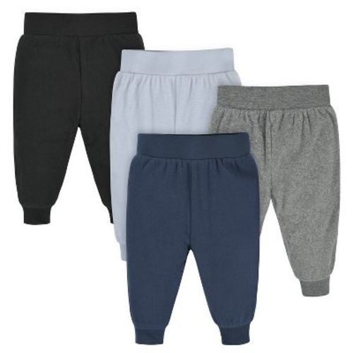 Gerber Baby Boys' Microfleece Pants, 4-Pack, Navy & Gray, Newborn