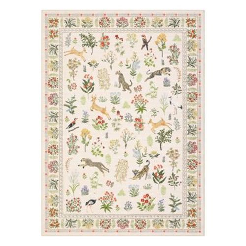 5'x7' Washable Modern Jungle Living Room Area Rugs, Soft Non Slip Animal Print Nursery Rug for Bedroom Dining Room Kitchen, Beige