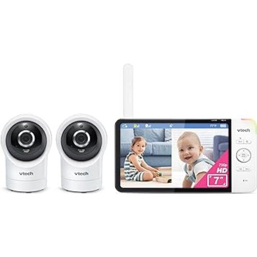 VTech RM7764-2HD 1080p Smart WiFi Remote Access 2Camera BabyMonitor, 360° Pan&Tilt, 10X Zoom, 7” 720p HD Display & NightVision, Soothing Sounds, 2-Way Talk, Temperature&Motion Detection, iOS&Android