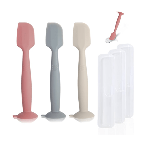 Diaper Spatula with Case, 3 Pack Baby Diaper Cream spatulas with 3 Storage Boxes, Soft Silicone Diaper Cream Applicator Butt Paste Spatula with Suction Base Full Size