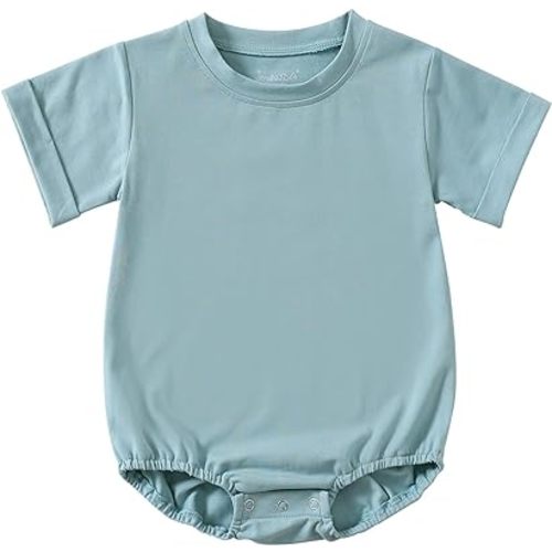 Jimonda Baby Boy Girl Bubble Romper Solid Color Bodysuit Short Sleeve Organic Cotton T-Shirt