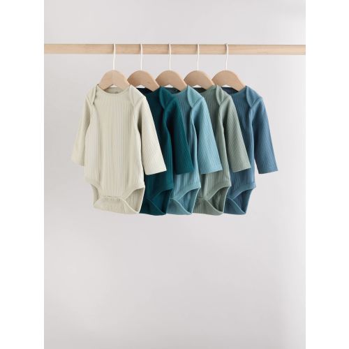 Blue Baby Long Sleeve Bodysuits 5 Pack