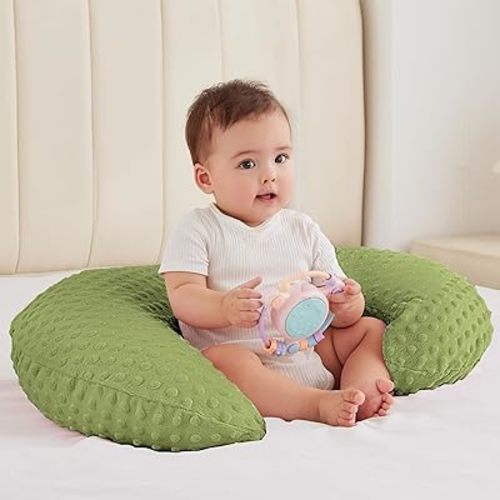 Nursing Pillow for Bottle and Breastfeeding, Ergonomic Comfort Nursing Essentials for Mom and Baby, Feeding Support Pillow with Removable Cover, Easier and Healthier Nursing (Dark Green)